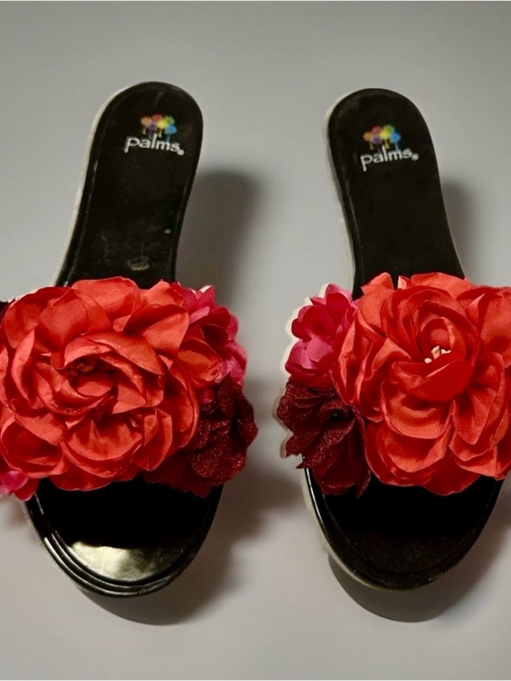 PALMS Orange Red Floral Slide Sandals - Flower Detail NWT Sz 9